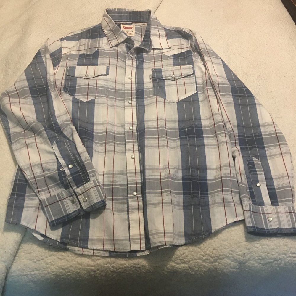 LEVI MEN SNAP BUTTON DOWN LONG SLEEVE SHIRT SIZE LARGE